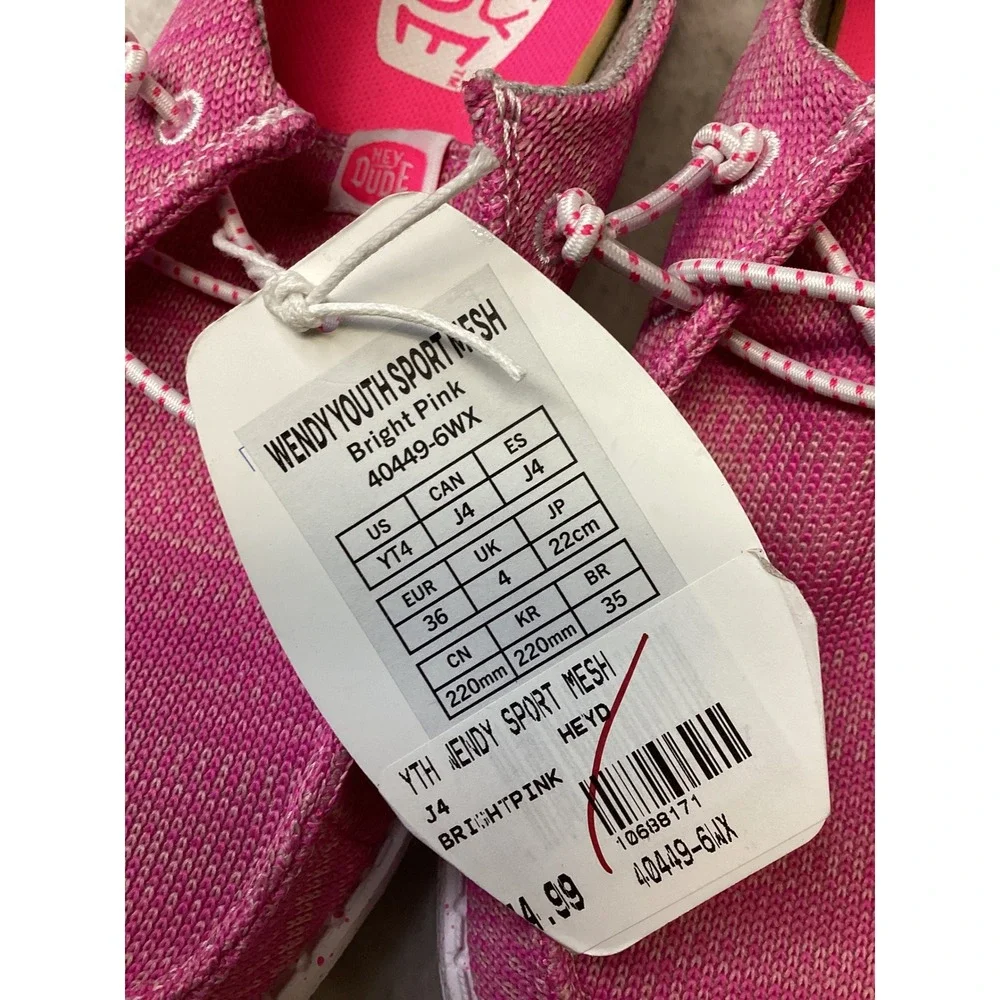 Hey Dude Wendy Youth Sport Mesh Bright Pink Slip On Loafers 40449-6WX Size YT4